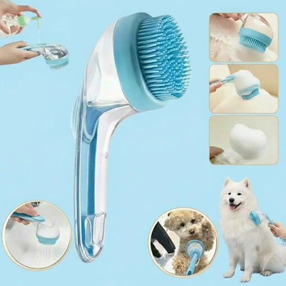 2026 Enhanced 2-in-1 Pet Bath Brush with Soap Dispenser, Soft Silicone Grooming and Shedding Comb for Dogs and Cats, Gentle Massage Scrubber for Effortless Bathing and Improved Coat Cleanliness