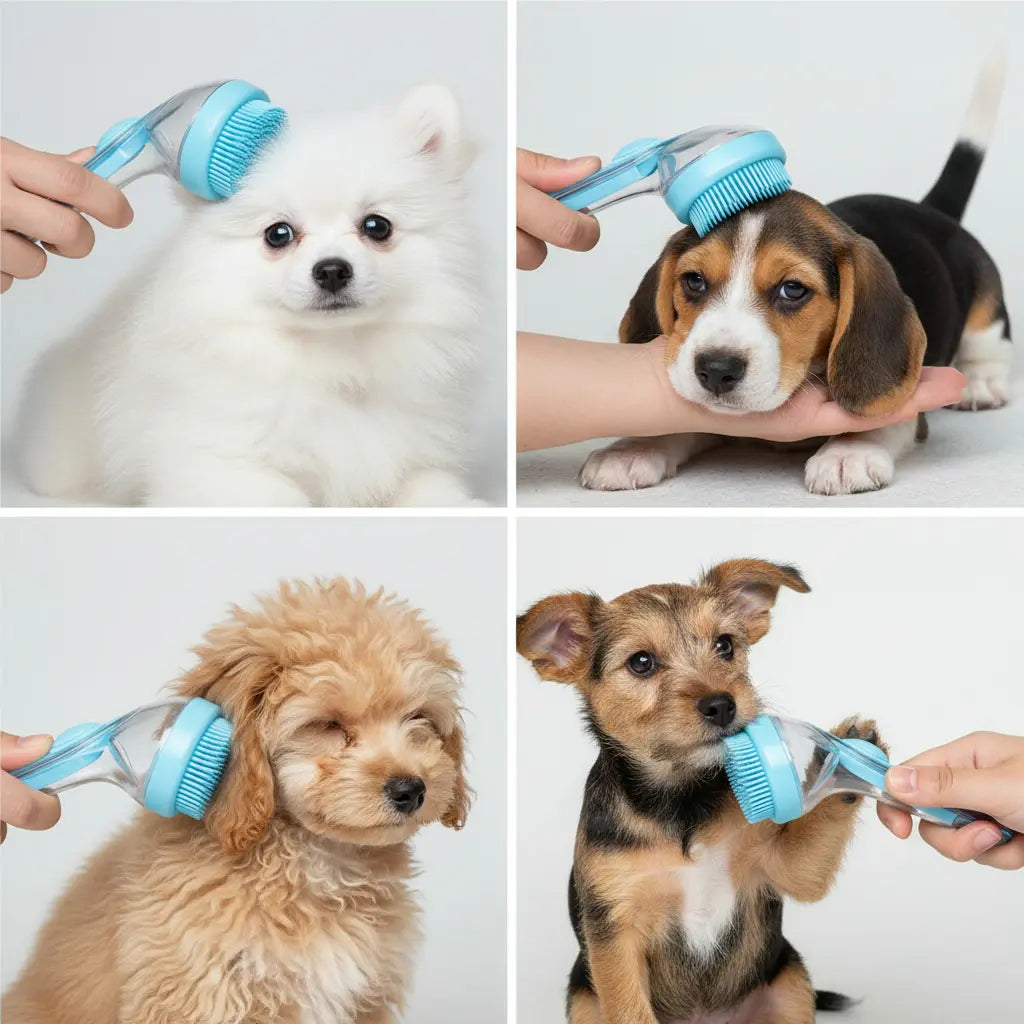 2026 Enhanced 2-in-1 Pet Bath Brush with Soap Dispenser, Soft Silicone Grooming and Shedding Comb for Dogs and Cats, Gentle Massage Scrubber for Effortless Bathing and Improved Coat Cleanliness