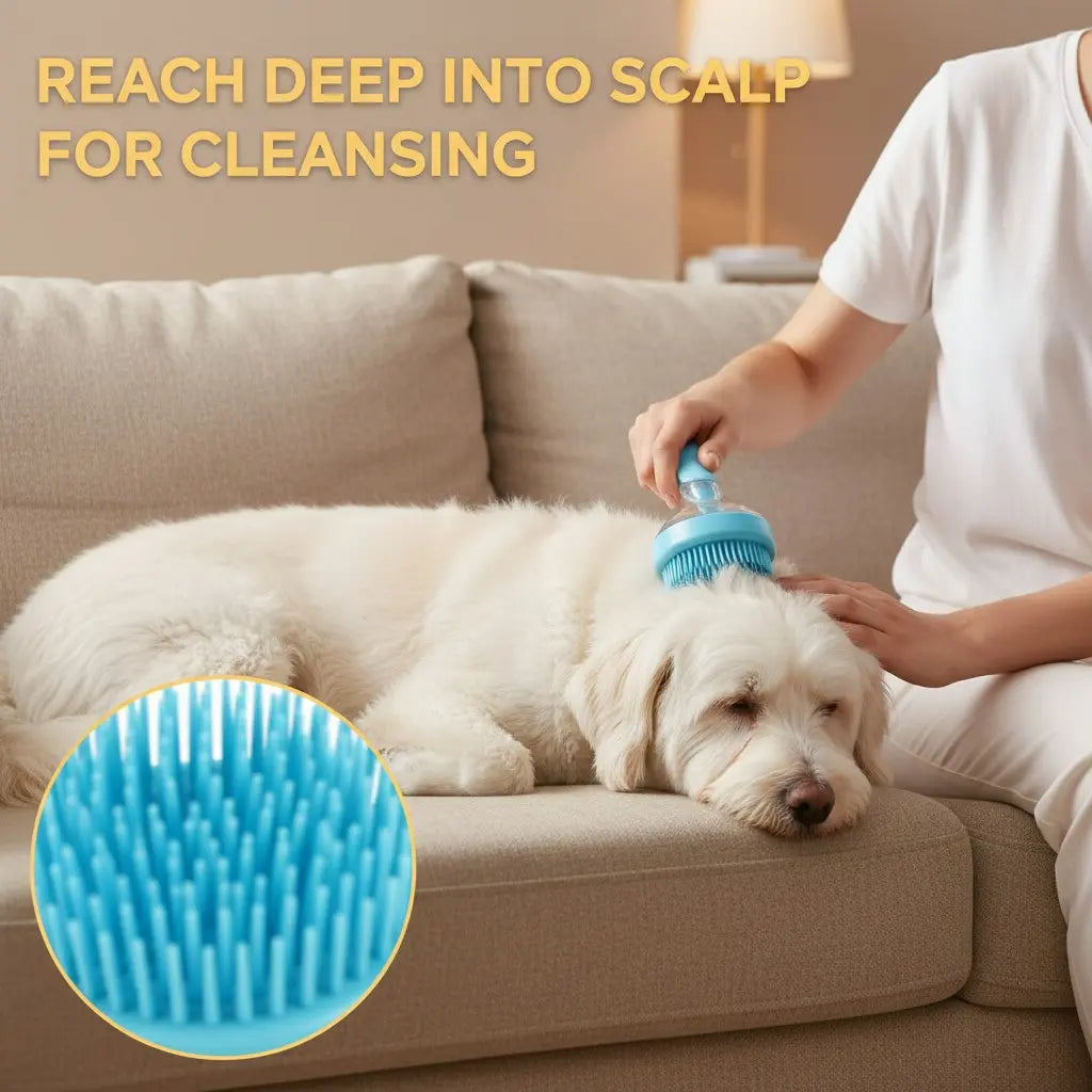 2026 Enhanced 2-in-1 Pet Bath Brush with Soap Dispenser, Soft Silicone Grooming and Shedding Comb for Dogs and Cats, Gentle Massage Scrubber for Effortless Bathing and Improved Coat Cleanliness