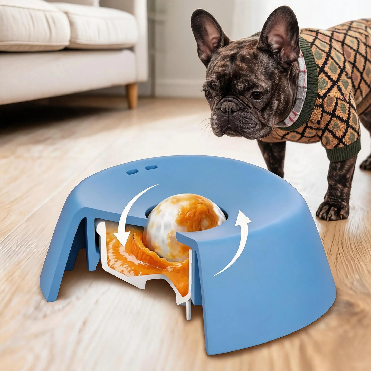 Pet Slow Feeder Licking Bowl for Dogs and Cats with Built-In Rolling Ball to Prevent Spills, Versatile Liquid Bowl for Bone Broth, Yogurt, Liquid Snacks & Supplements, Optional Anti-Slip Base Pad Available