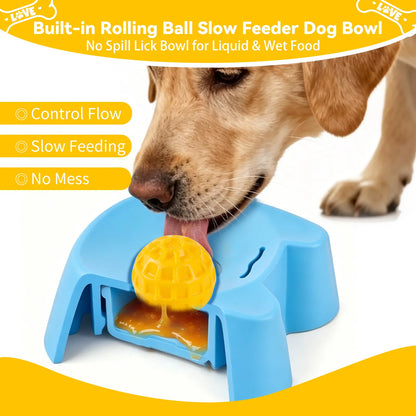 Silicone Non-Skid Slow Feeder Bowl for Dogs - 3/4 Cup Capacity Interactive Design for Bone Broth & Yogurt, Anxiety Relief for Small to Large Dogs (Blue) - Mid Year Sale