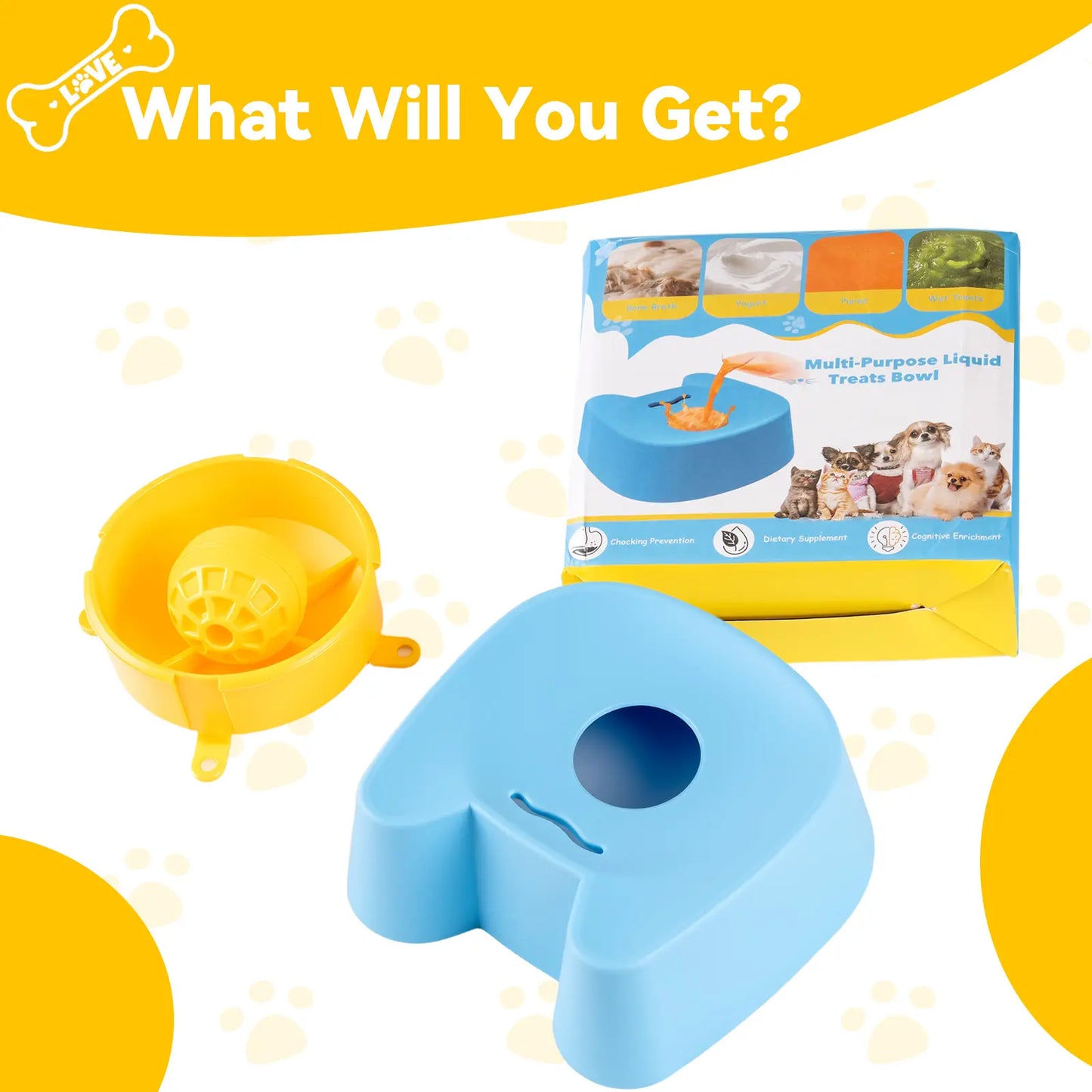Silicone Non-Skid Slow Feeder Bowl for Dogs - 3/4 Cup Capacity Interactive Design for Bone Broth & Yogurt, Anxiety Relief for Small to Large Dogs (Blue) - Mid Year Sale