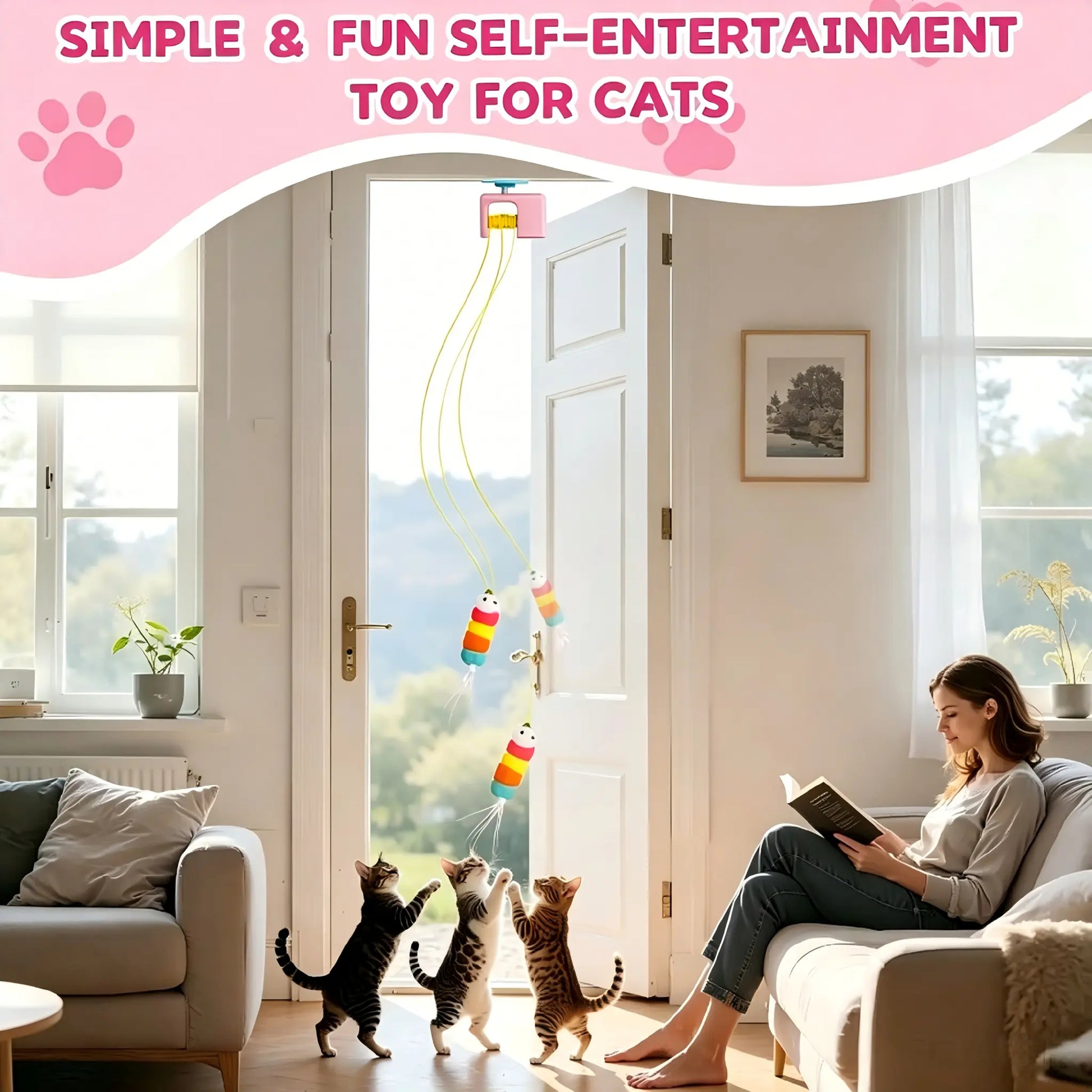 Interactive Retractable Bungee Cat Toy - Automatic USB Rechargeable Hanging Door Teaser for Indoor Play and Exercise