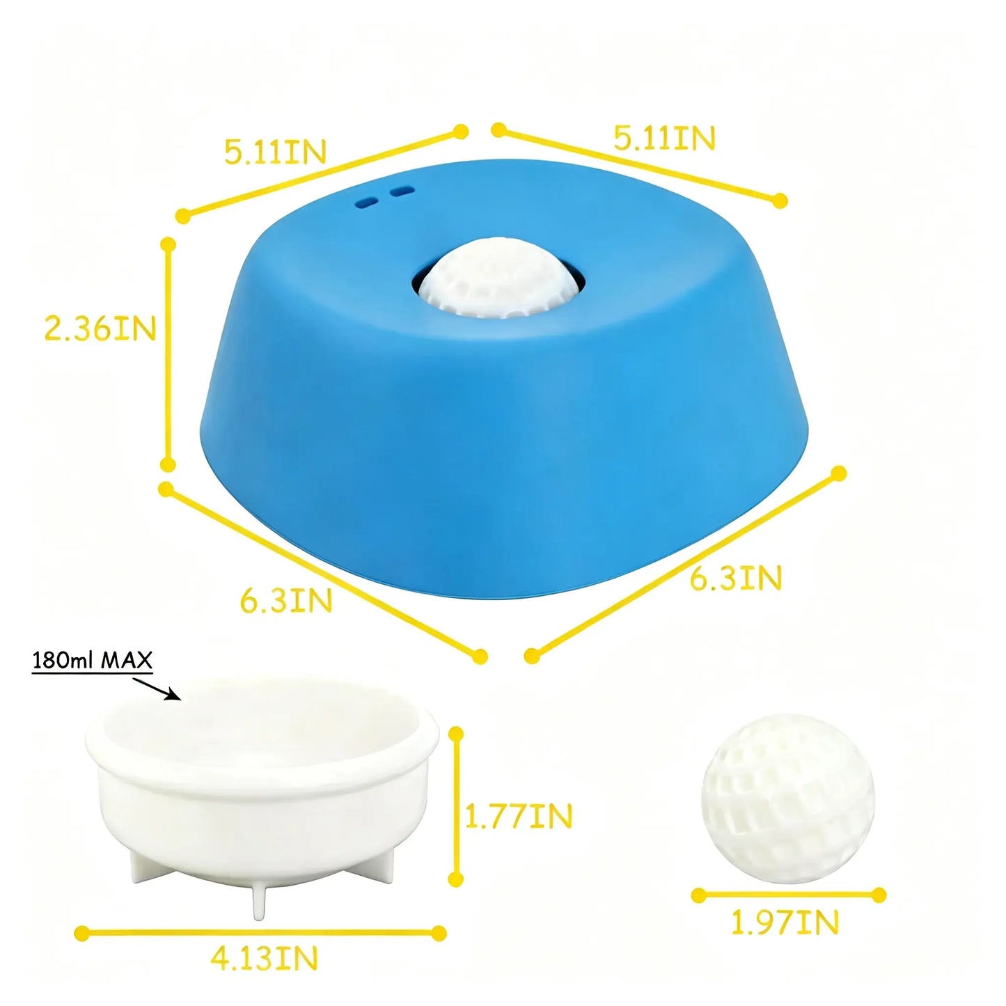 Pet Slow Feeder Licking Bowl for Dogs and Cats with Built-In Rolling Ball to Prevent Spills, Versatile Liquid Bowl for Bone Broth, Yogurt, Liquid Snacks & Supplements, Optional Anti-Slip Base Pad Available