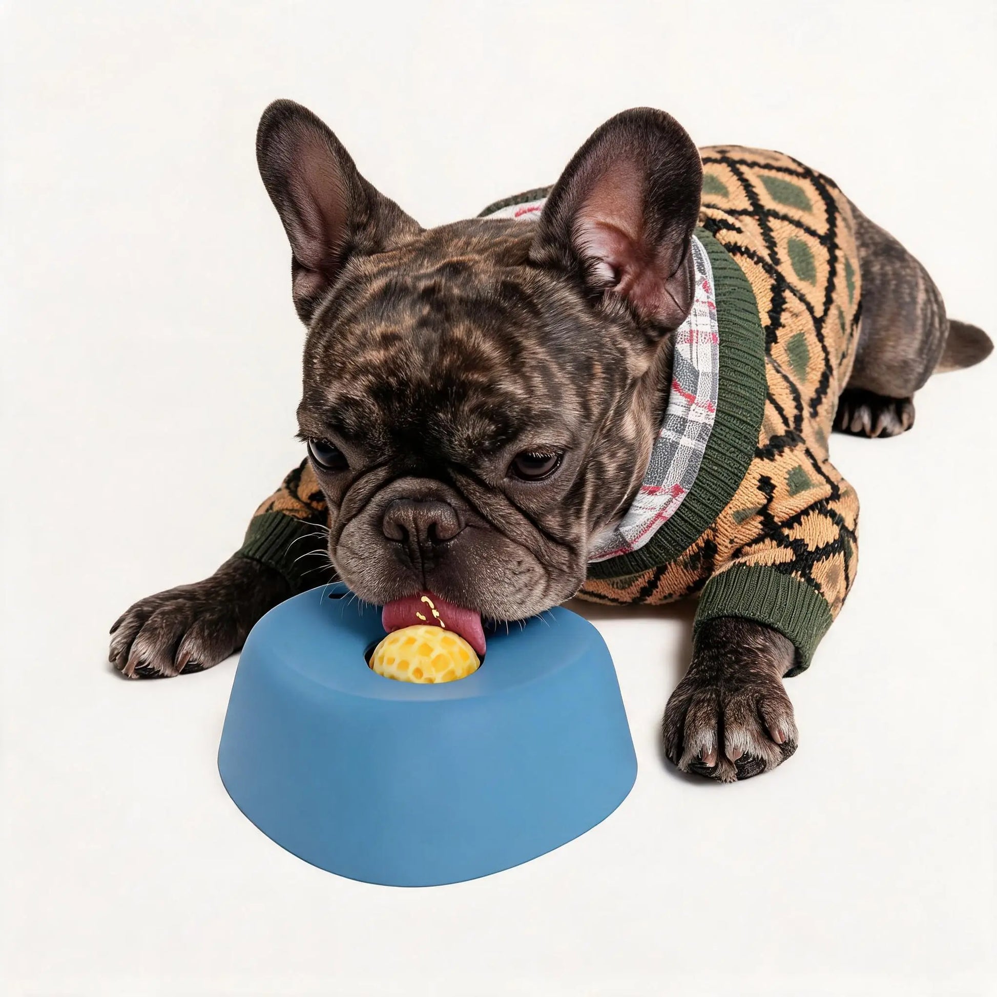 Pet Slow Feeder Licking Bowl for Dogs and Cats with Built-In Rolling Ball to Prevent Spills, Versatile Liquid Bowl for Bone Broth, Yogurt, Liquid Snacks & Supplements, Optional Anti-Slip Base Pad Available